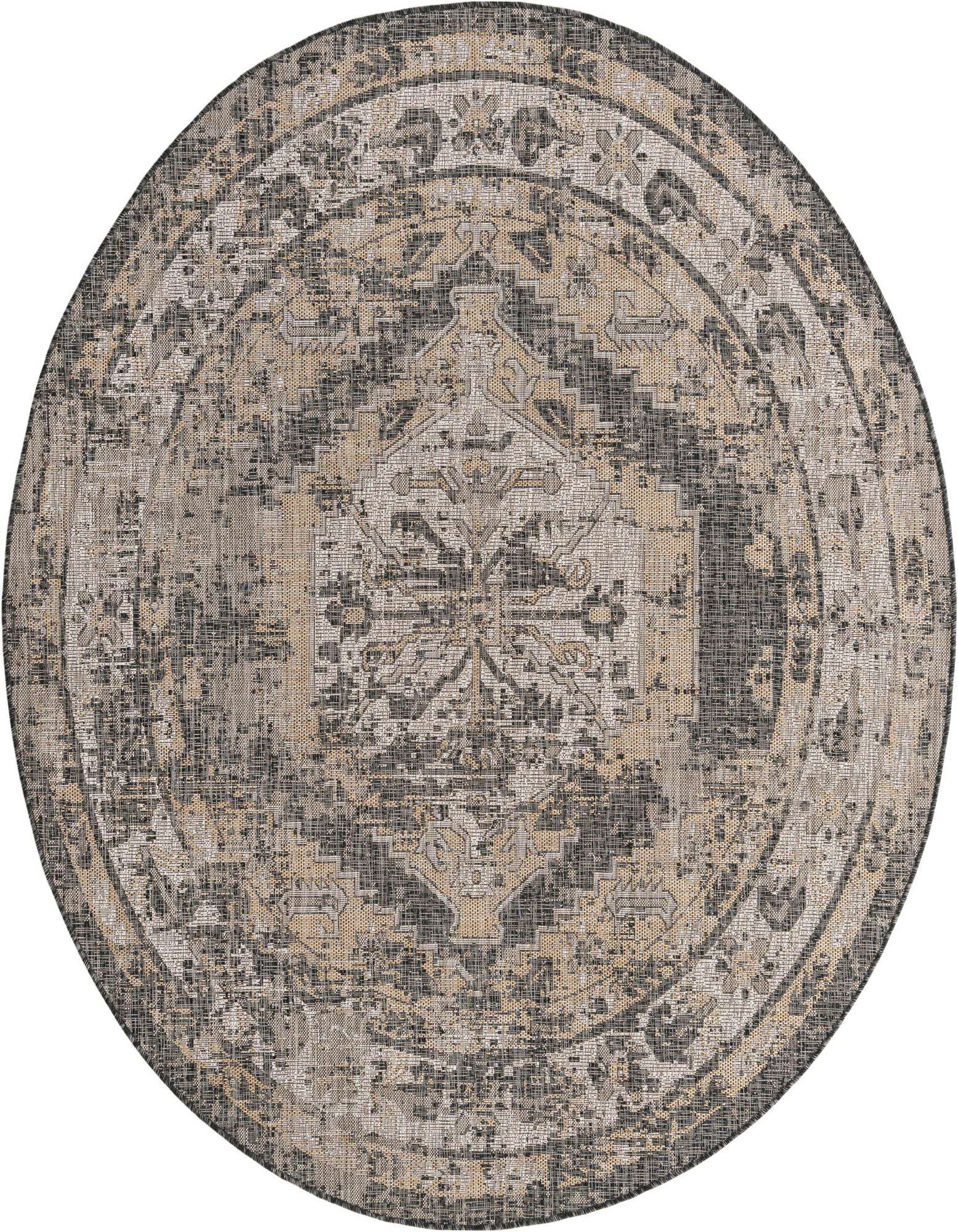7' 10 x 7' 10 Easy-Clean Traditional Indoor / Outdoor Round Rug