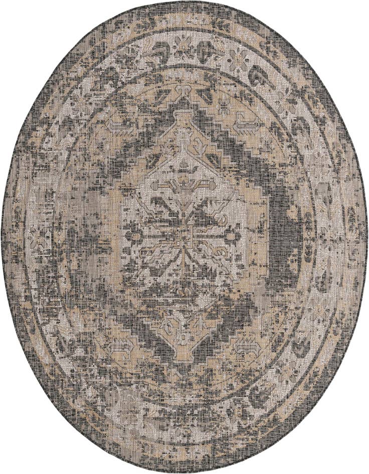 Detail image of 7' 10 x 7' 10 Easy-Clean Traditional Indoor / Outdoor Round Rug