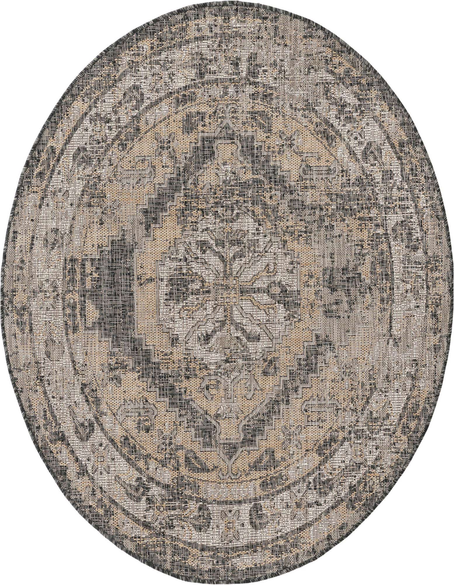 5' 3 x 5' 3 Easy-Clean Traditional Indoor / Outdoor Round Rug
