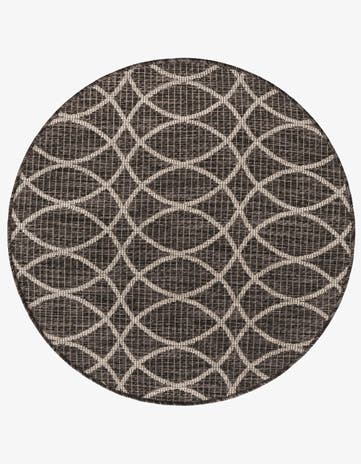 Charcoal Easy-Clean Trellis Indoor / Outdoor Round Rug