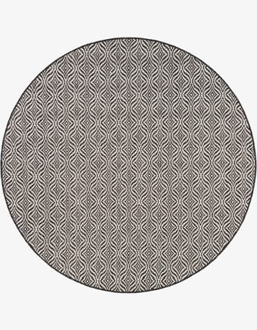 Charcoal Easy-Clean Trellis Indoor / Outdoor Round Rug