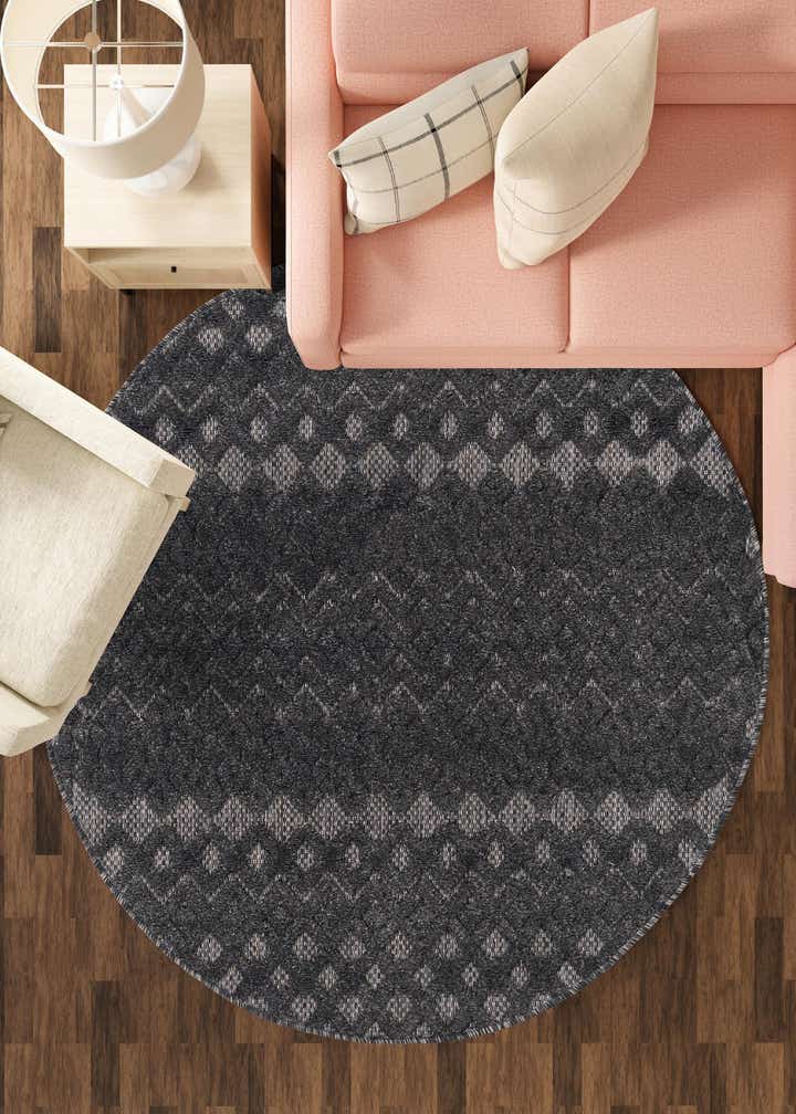 7' x 7' Easy-Clean Trellis Textured Indoor / Outdoor Round Rug