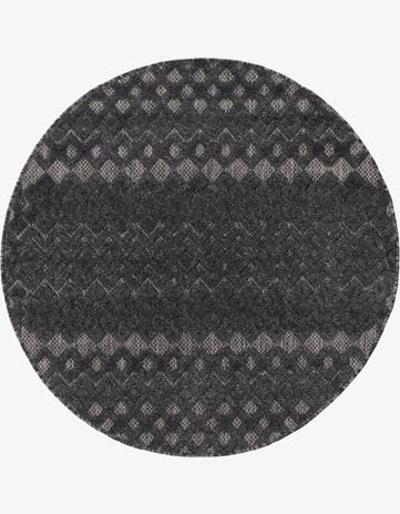 Charcoal Easy-Clean Trellis Textured Indoor / Outdoor Round Rug