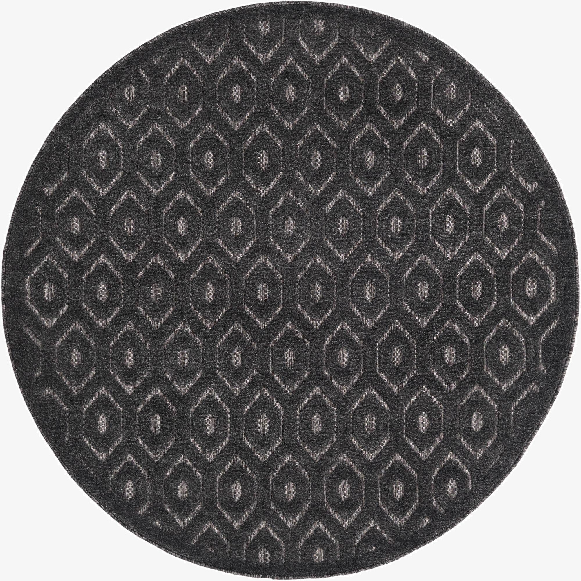 5' 3 x 5' 3  Washable Trellis Textured Indoor / Outdoor Round Rug