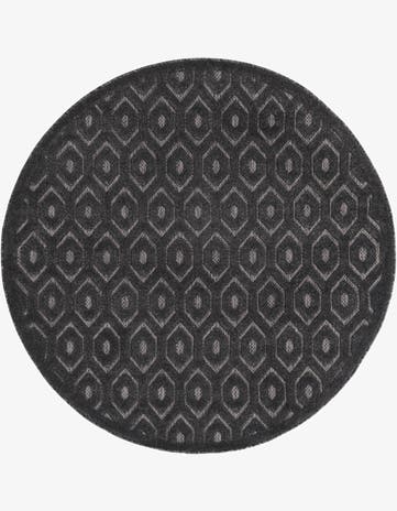Charcoal Easy-Clean Trellis Textured Indoor / Outdoor Round Rug