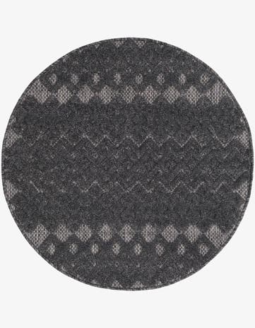 Charcoal Easy-Clean Trellis Textured Indoor / Outdoor Round Rug