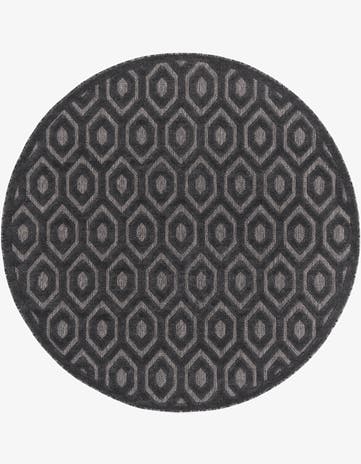 Charcoal Easy-Clean Trellis Textured Indoor / Outdoor Round Rug