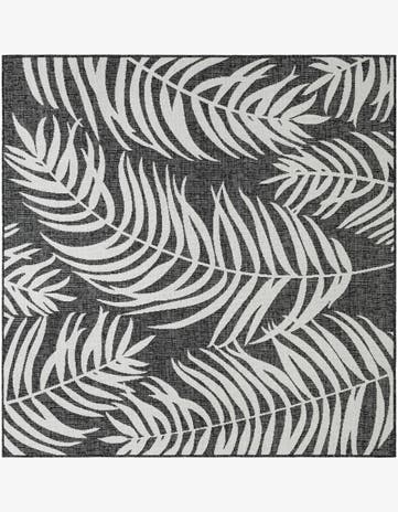 Charcoal Easy-Clean Botanical Indoor / Outdoor Square Rug