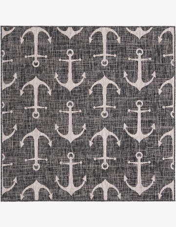 Charcoal Easy-Clean Coastal Indoor / Outdoor Square Rug