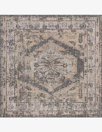 Charcoal Easy-Clean Traditional Indoor / Outdoor Square Rug