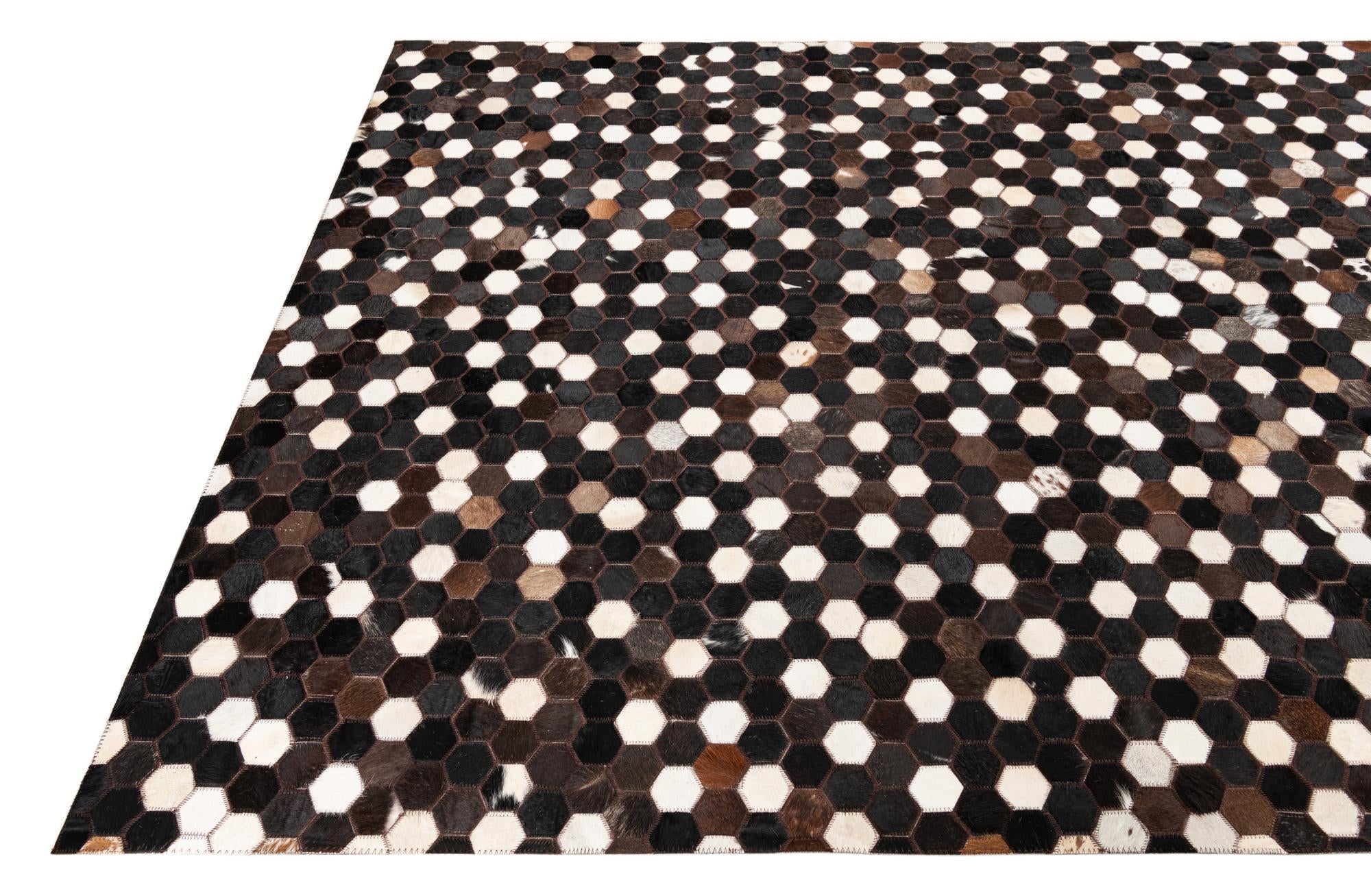 5' 1 x 8' 1 Cowhide Leather Rug