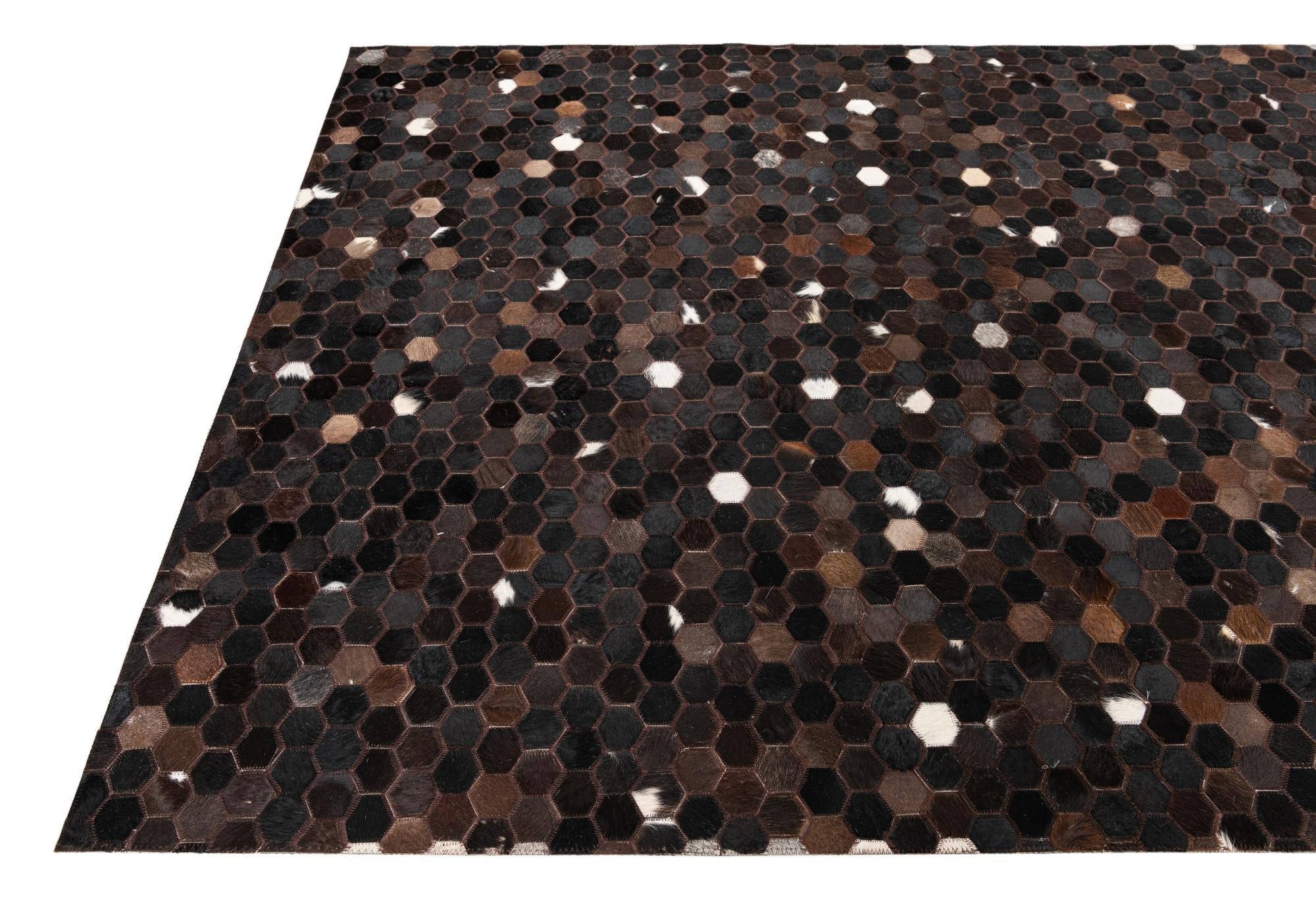 5' 1 x 7' 9 Cowhide Leather Rug