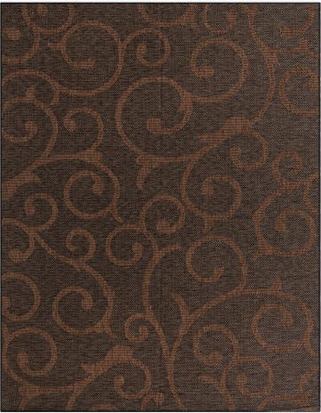 Chocolate Brown Easy-Clean Botanical Indoor / Outdoor Rug