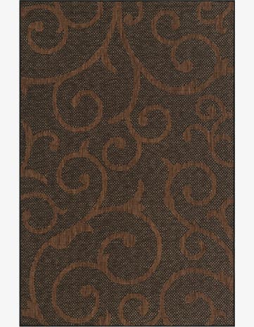 Chocolate Brown Easy-Clean Botanical Indoor / Outdoor Rug