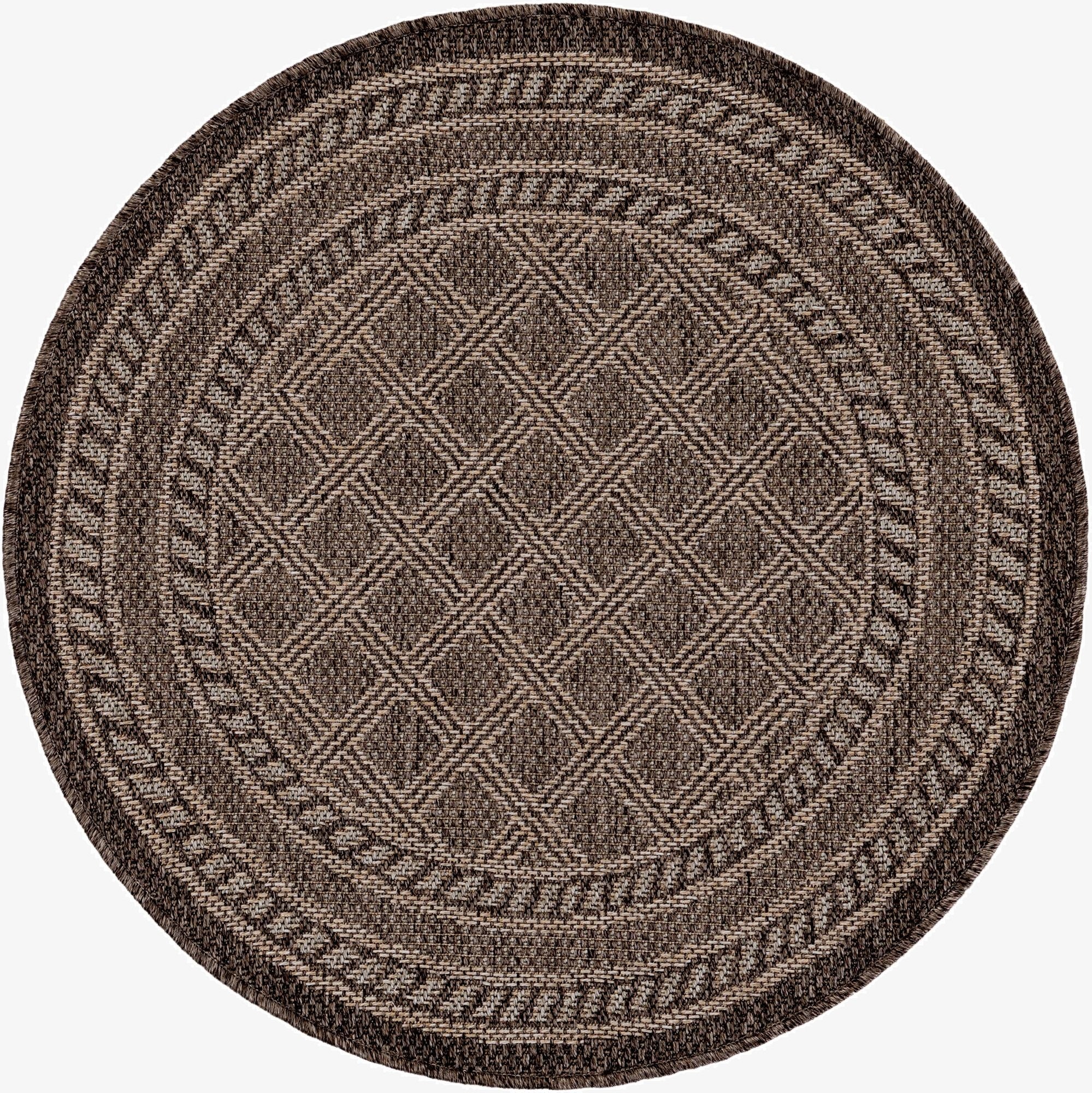 3' 3 x 3' 3  Washable Trellis Indoor / Outdoor Round Rug