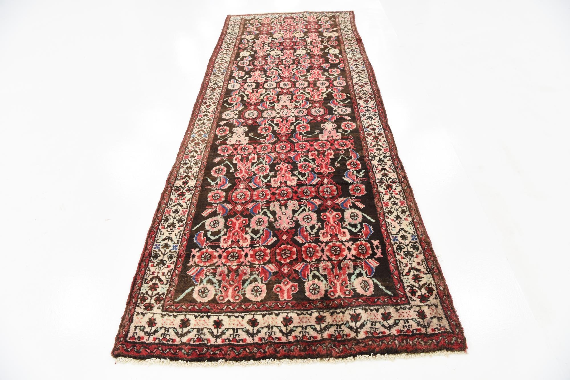 110cm x 295cm anudado a mano Hossainabad Alfombra Persa Lana Pasillera