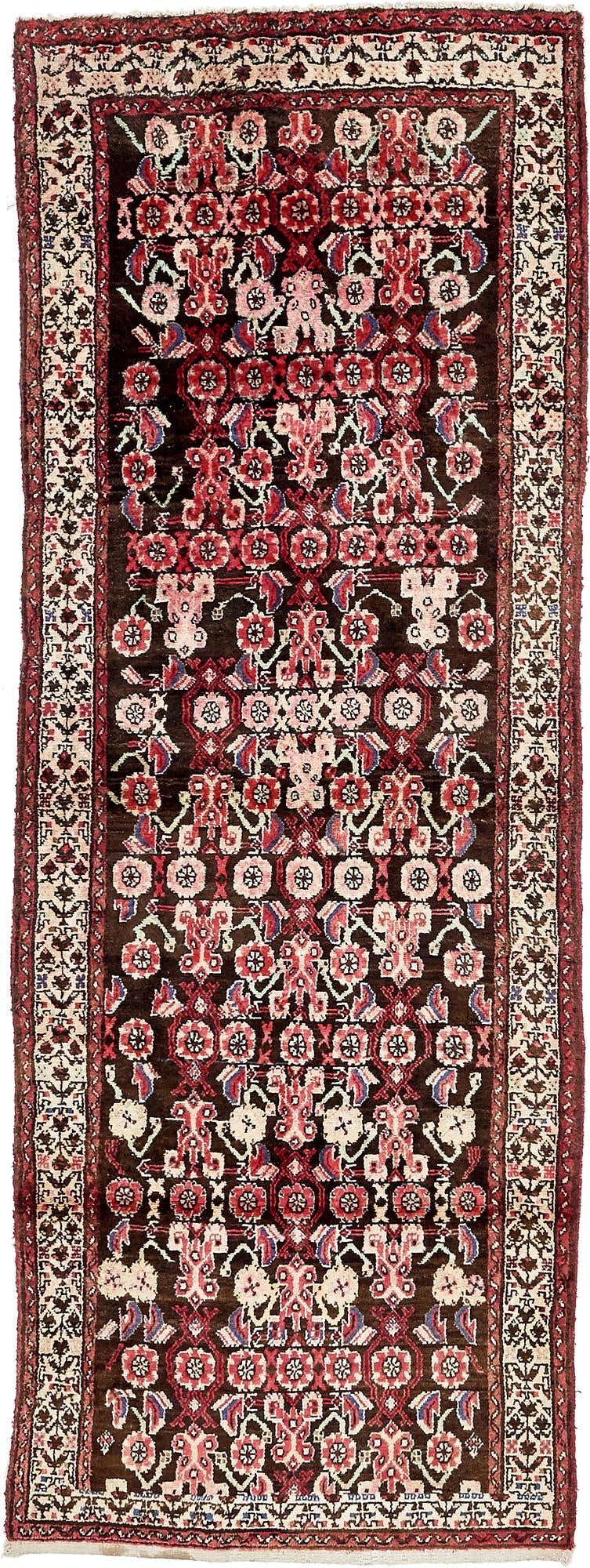 3' 7 x 9' 9 Hand Knotted Hossainabad Persian Wool Runner Rug