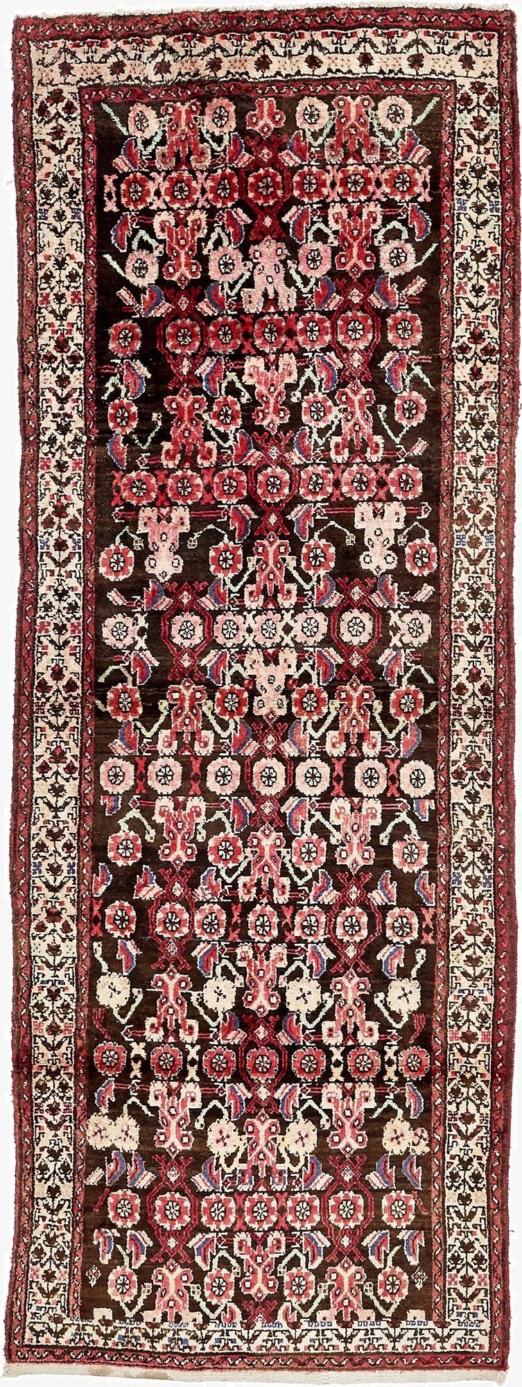 3' 7 x 9' 9  Hand Knotted Hossainabad Persian Wool Runner Rug