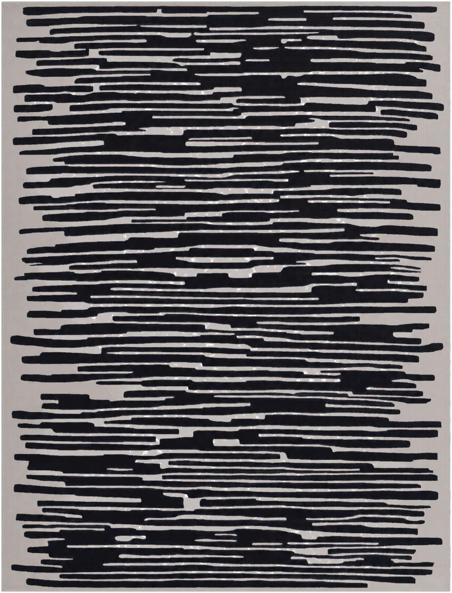 10' x 13' Clemson · Abstract striped rug, black and ivory