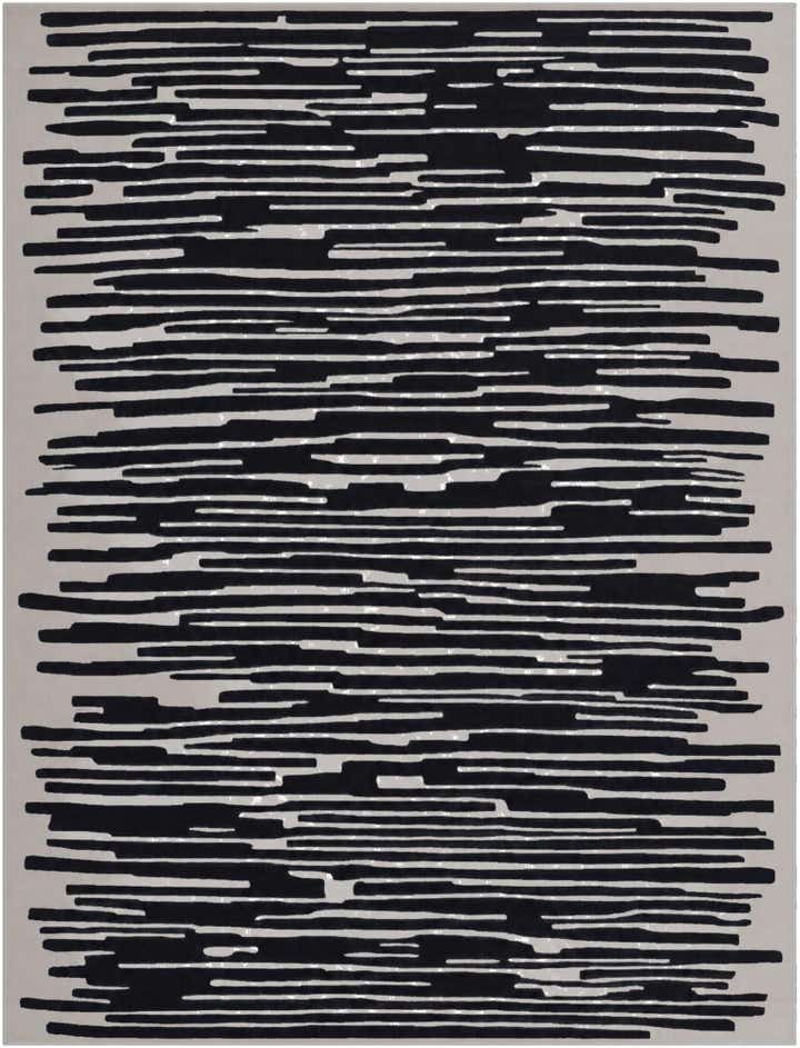 10' x 13' Clemson · Abstract striped rug, black and ivory