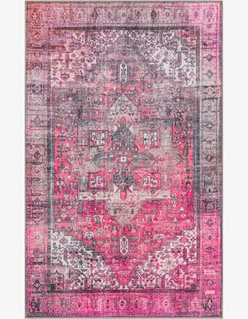 3' 6 x 5' 6 Clive · Distressed medallion Washable Rug, pink and black
