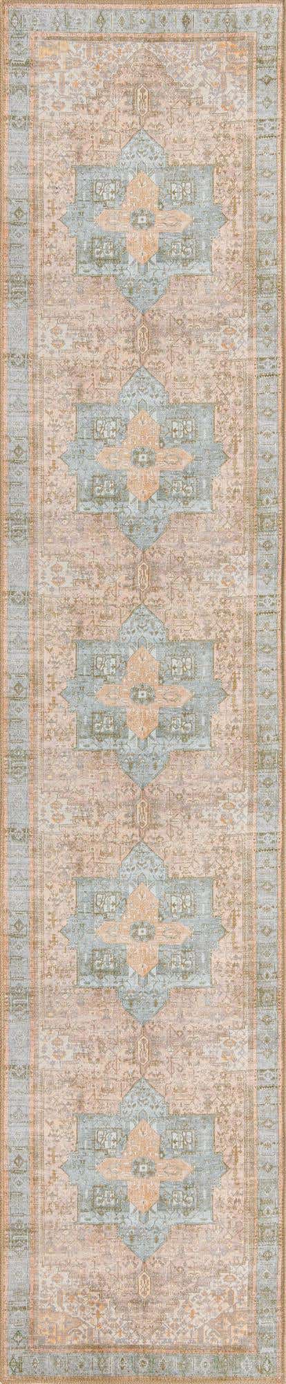 2' 6 x 12' Clive · Medallion Washable Rug, brown and blue