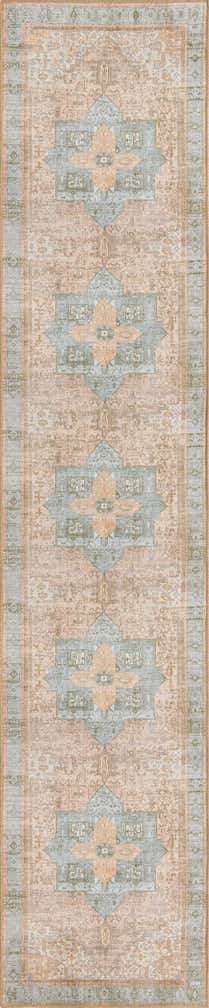 2' 6 x 12' Clive · Medallion Washable Rug, brown and blue