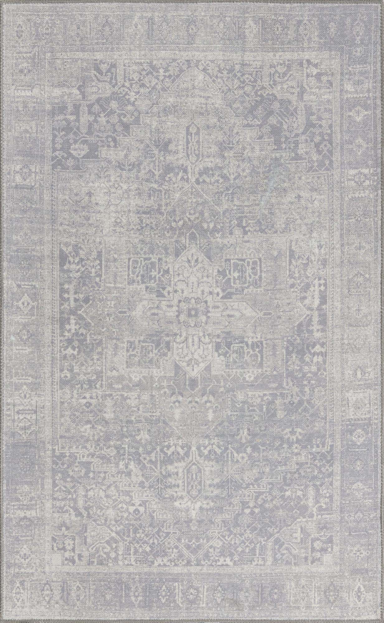 3' 6 x 5' 6 Clive · Faded medallion Washable Rug, gray and ivory