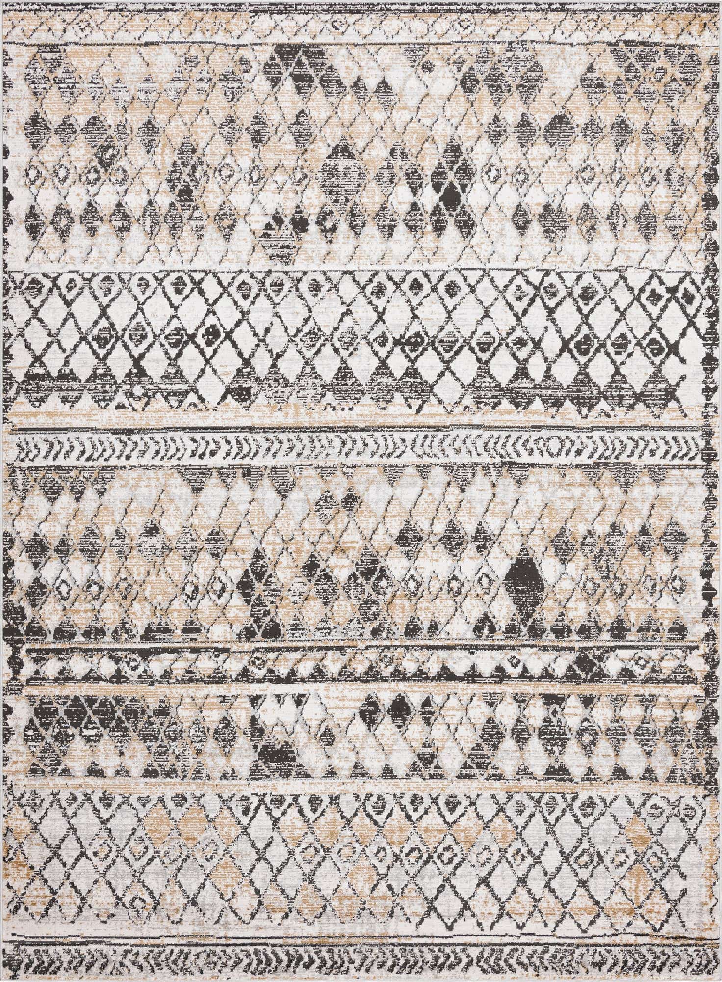 8' x 11' Collier · Tribal diamond rug, beige and brown