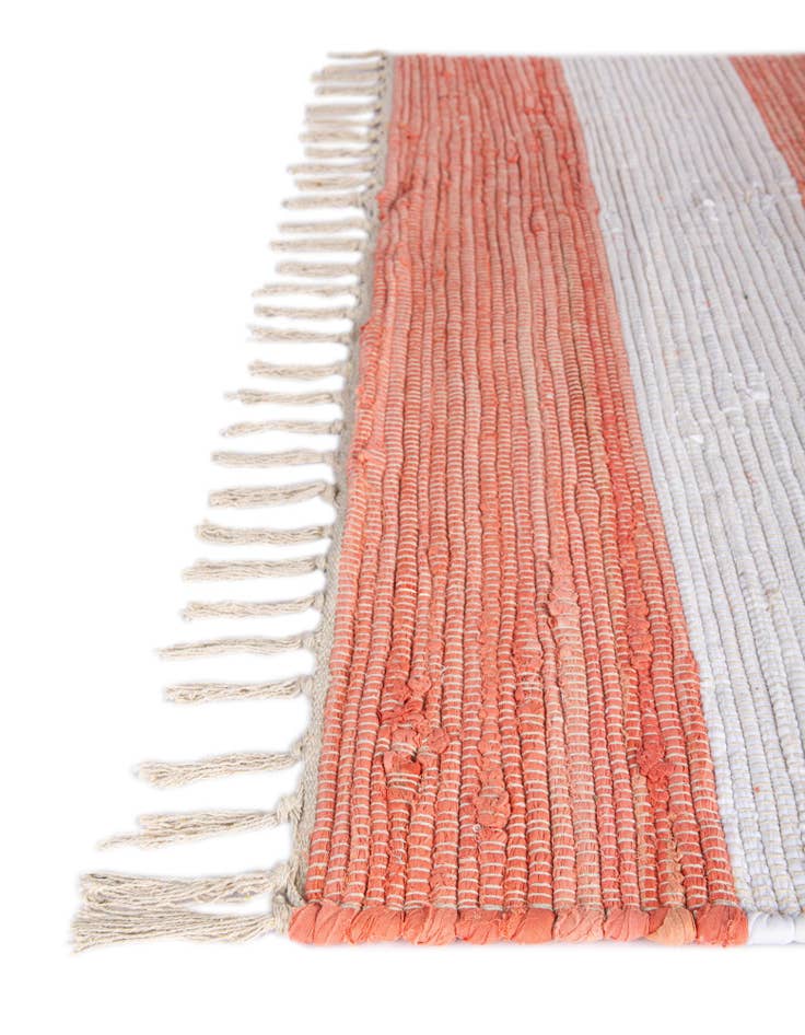 Detail image of Custom Coral and Ivory Hand Woven Chindi Rag Rug