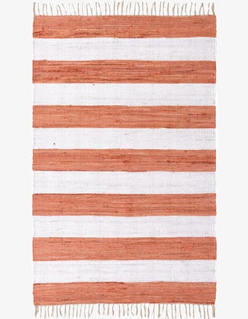 Coral and Ivory Hand Woven Chindi Rag Rug