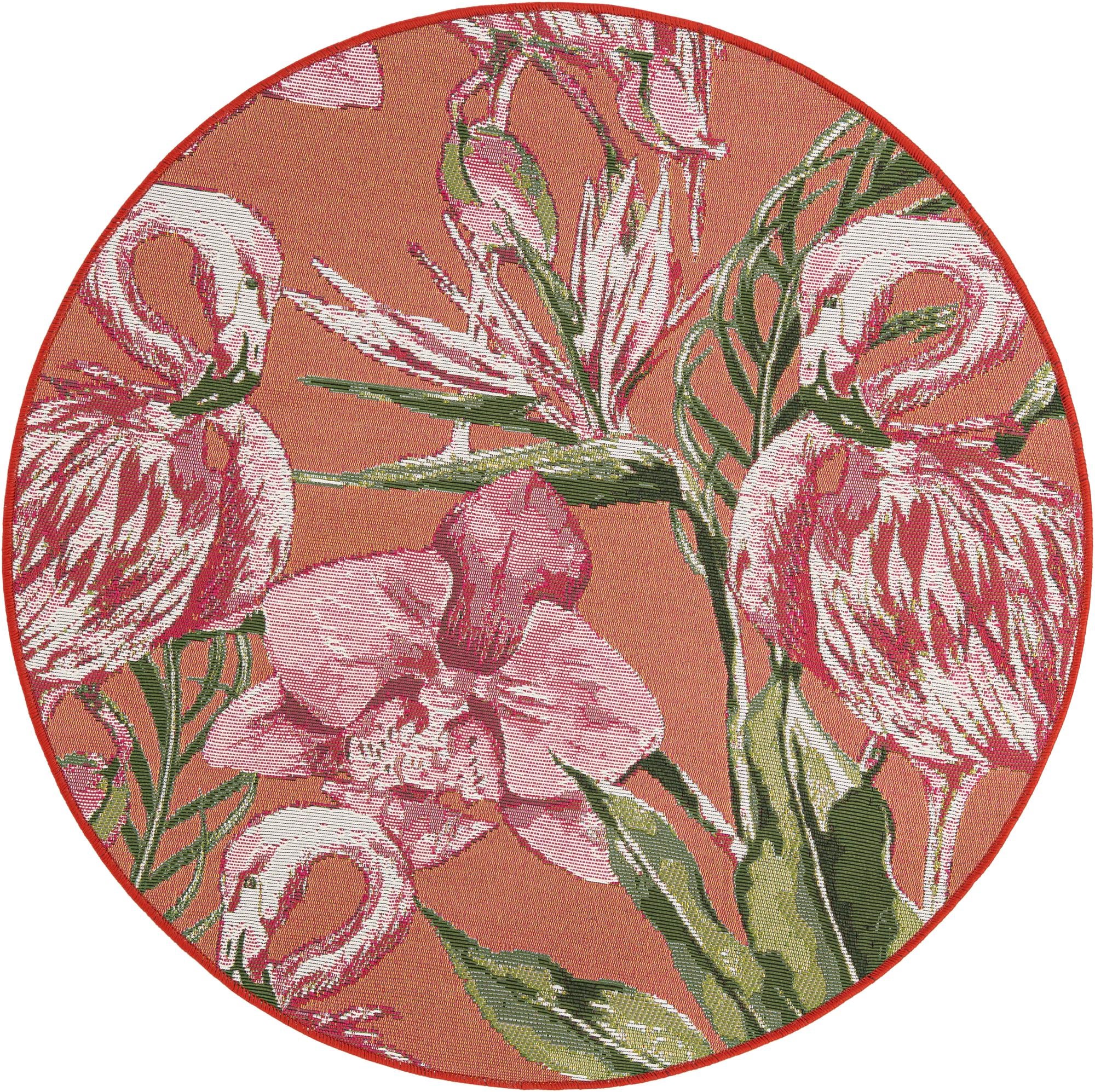 3' x 3' Easy-Clean Botanical Indoor / Outdoor Round Rug