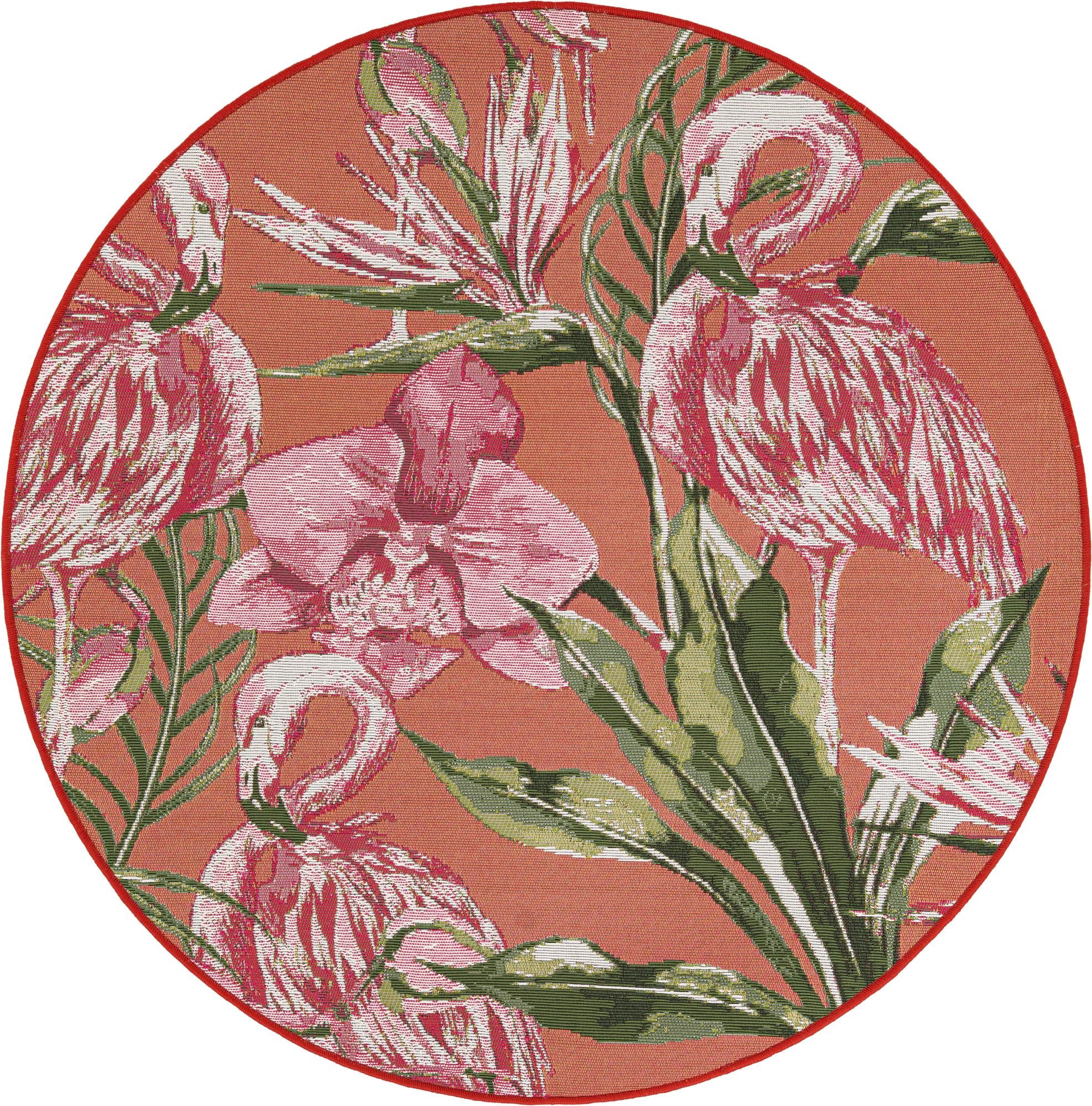 4' x 4' Easy-Clean Botanical Indoor / Outdoor Round Rug