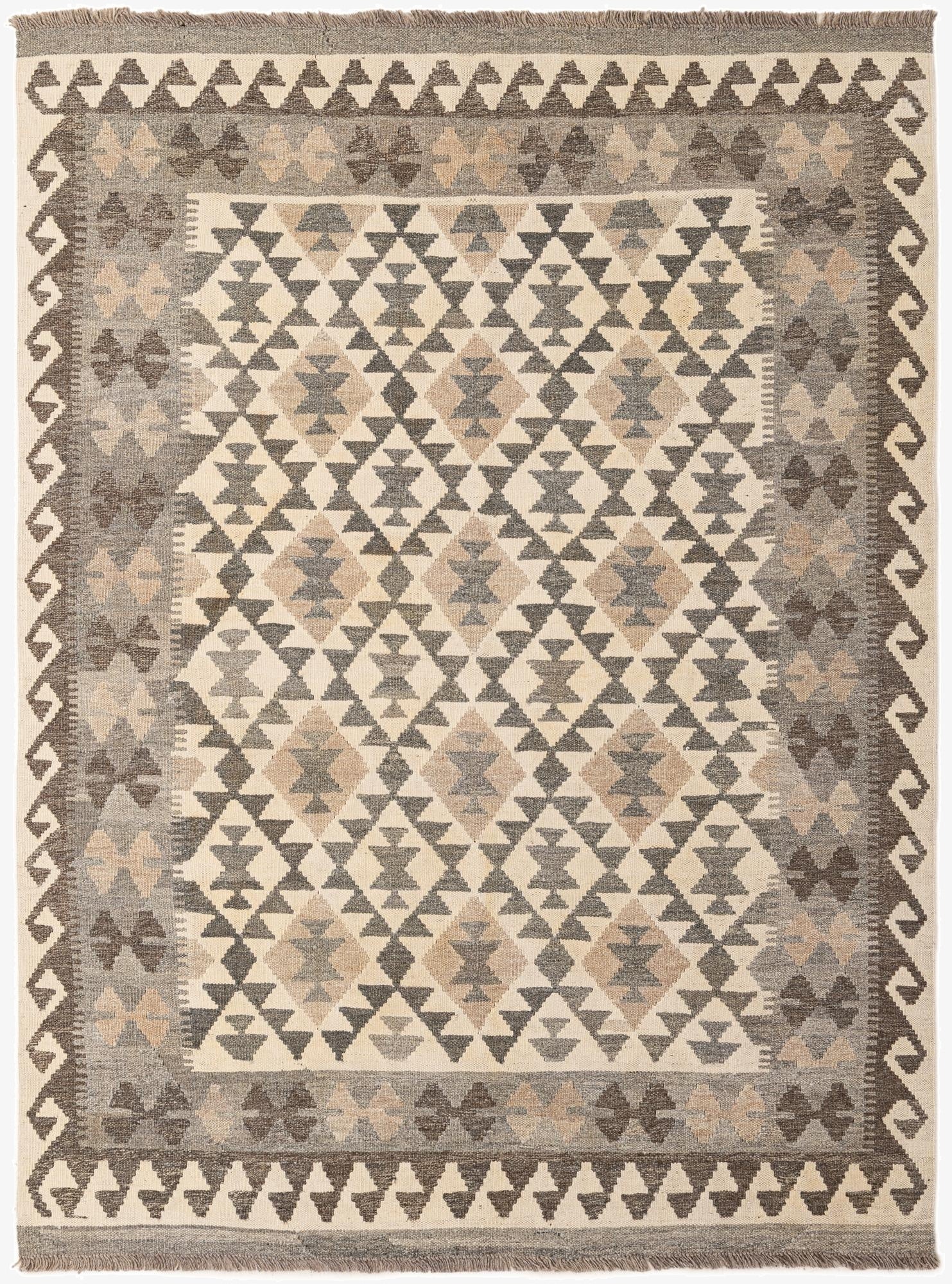 4' 10 x 6' 6  Hand Woven Kilim Maymana Wool Rug