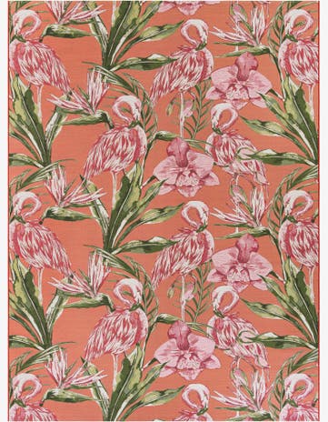 Coral Easy-Clean Botanical Indoor / Outdoor Rug