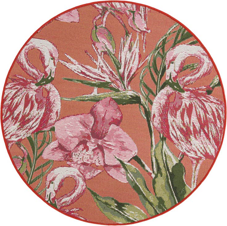 Detail image of 3' x 3' Easy-Clean Botanical Indoor / Outdoor Round Rug