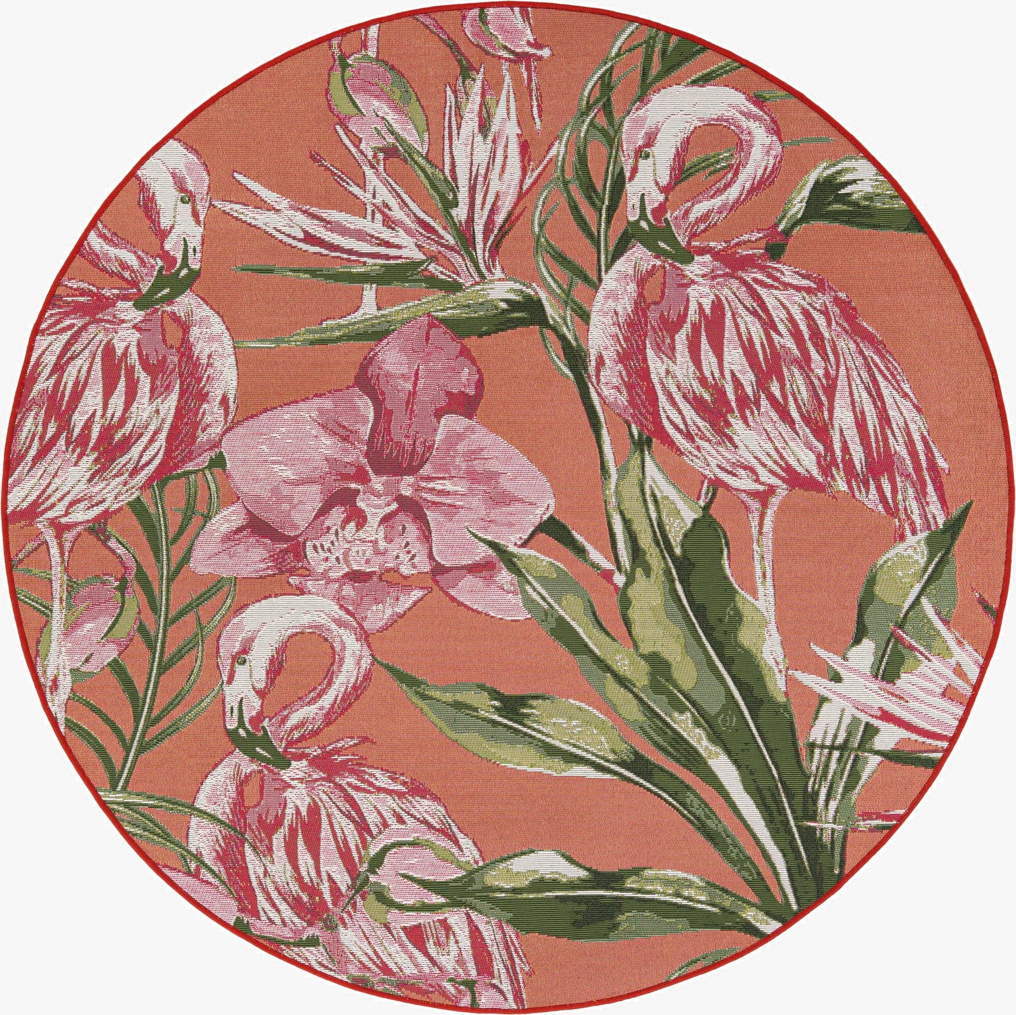 5' x 5'  Washable Botanical Indoor / Outdoor Round Rug