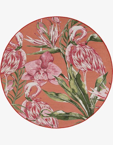 5' x 5' Easy-Clean Botanical Indoor / Outdoor Round Rug