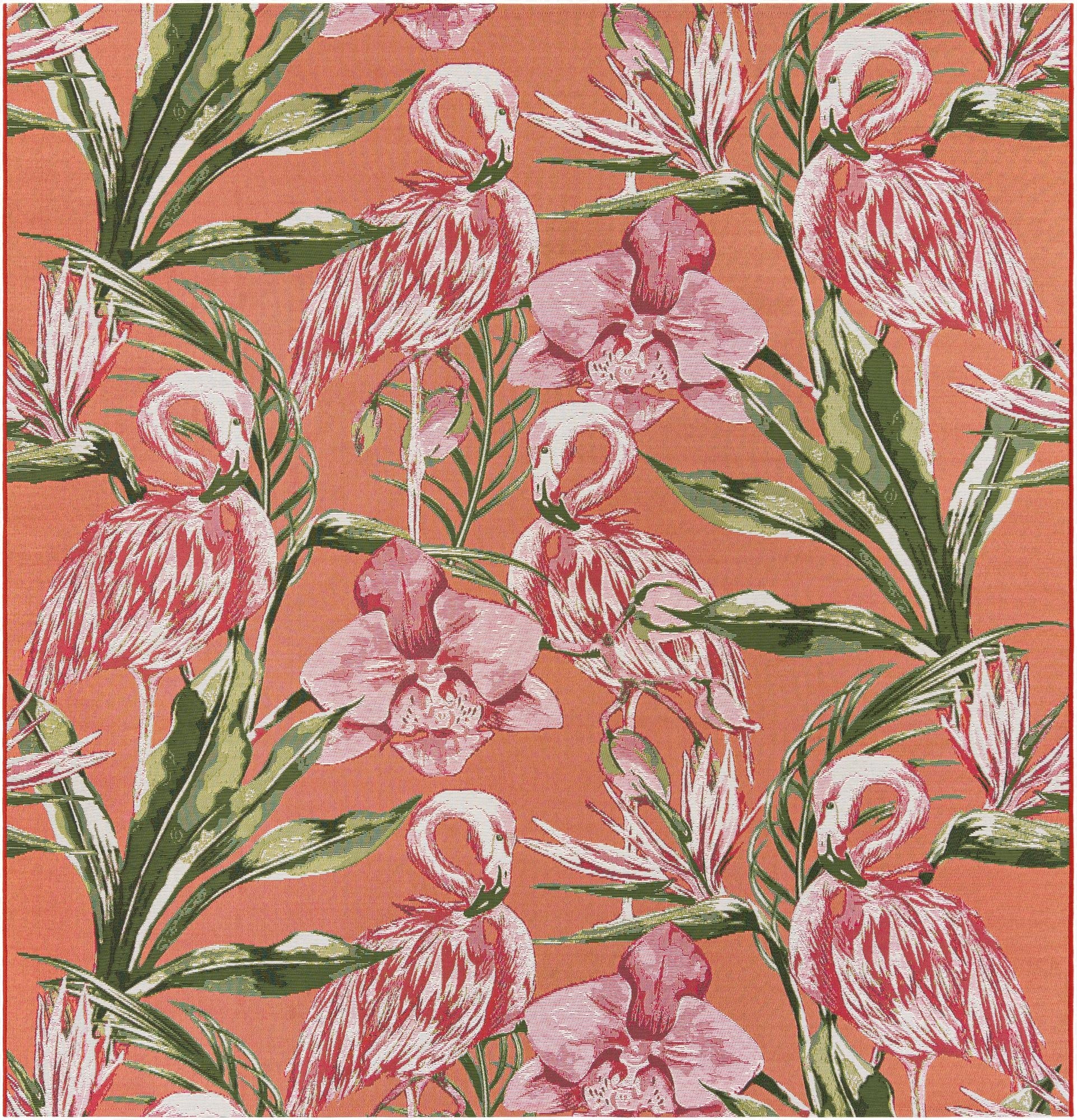 7' 10 x 7' 10  Washable Botanical Indoor / Outdoor Square Rug