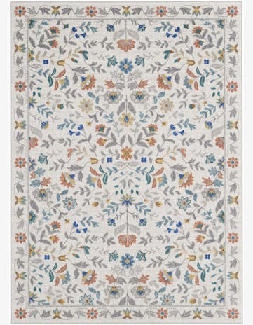5' x 7' Coriander · Floral rug, ivory, terracotta and blue
