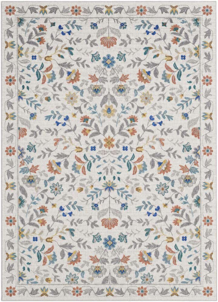 5' x 7' Coriander · Floral rug, ivory, terracotta and blue