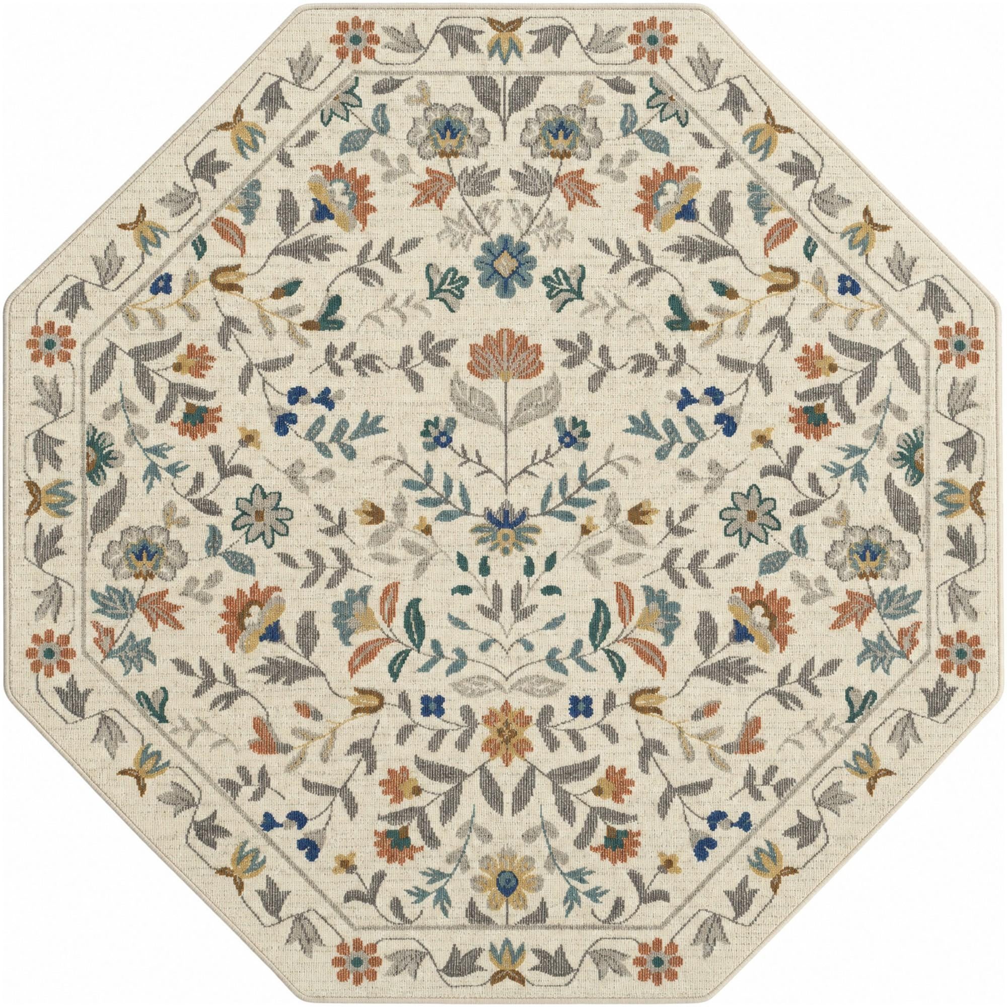 Coriander · Floral rug, ivory, terracotta and blue