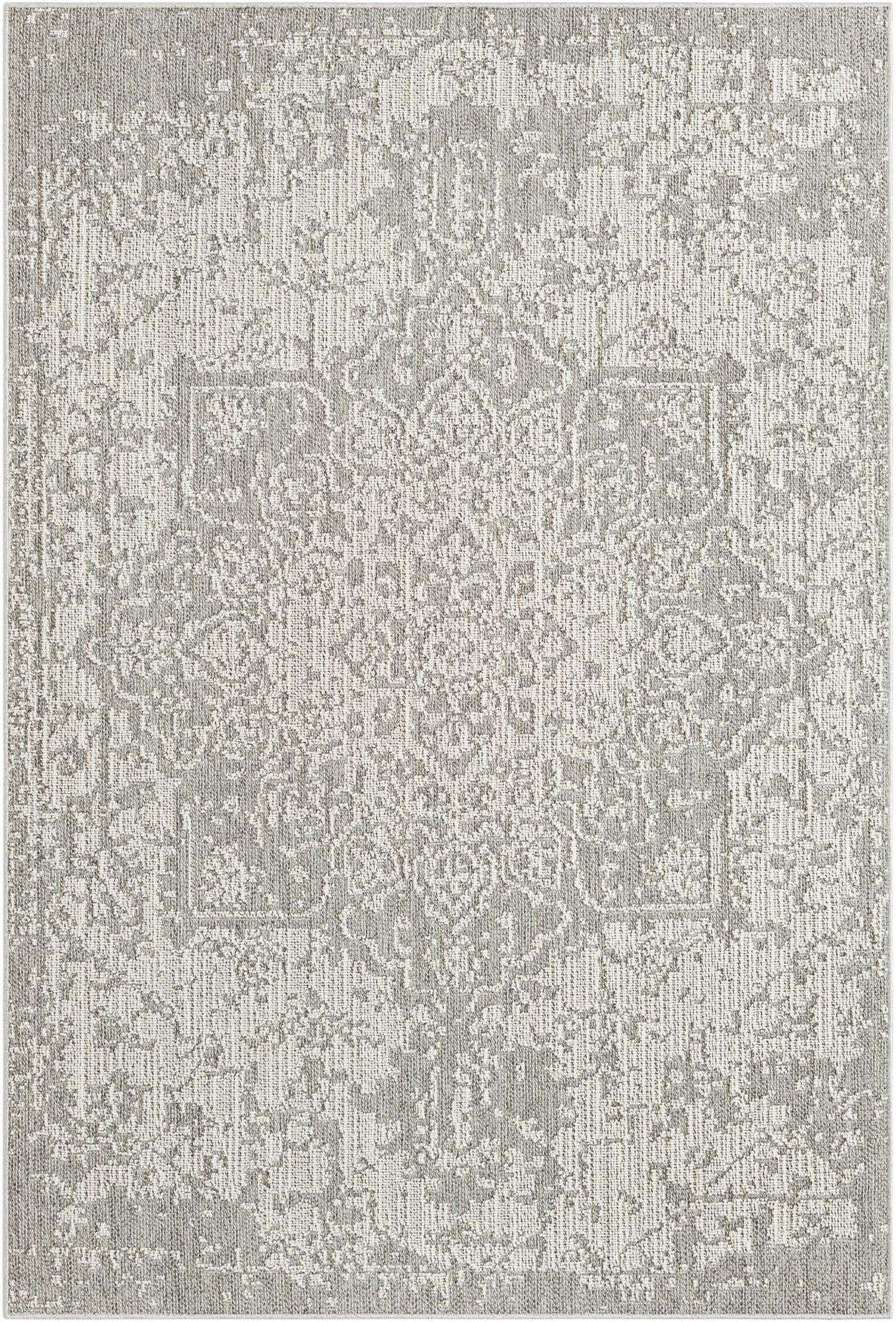 6' 1 x 9' Cotter · Faded medallion Outdoor Rug, gray and cream