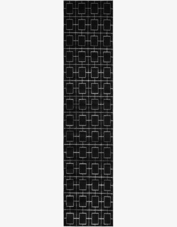 2' 7 x 12' Cowley · Geometric lattice rug, black and silver