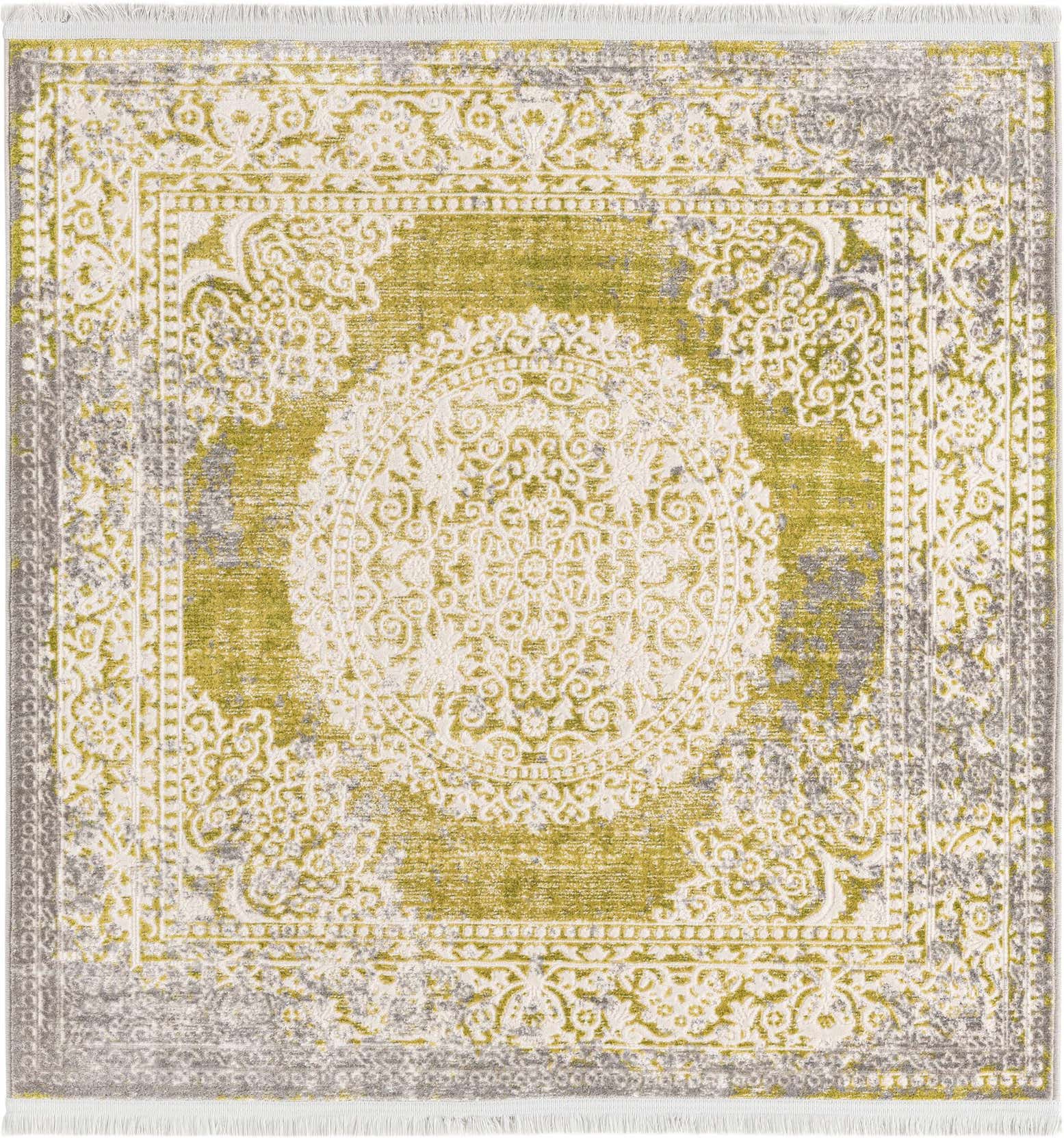 4' x 4' Crawley · Medallion rug, light green and ivory