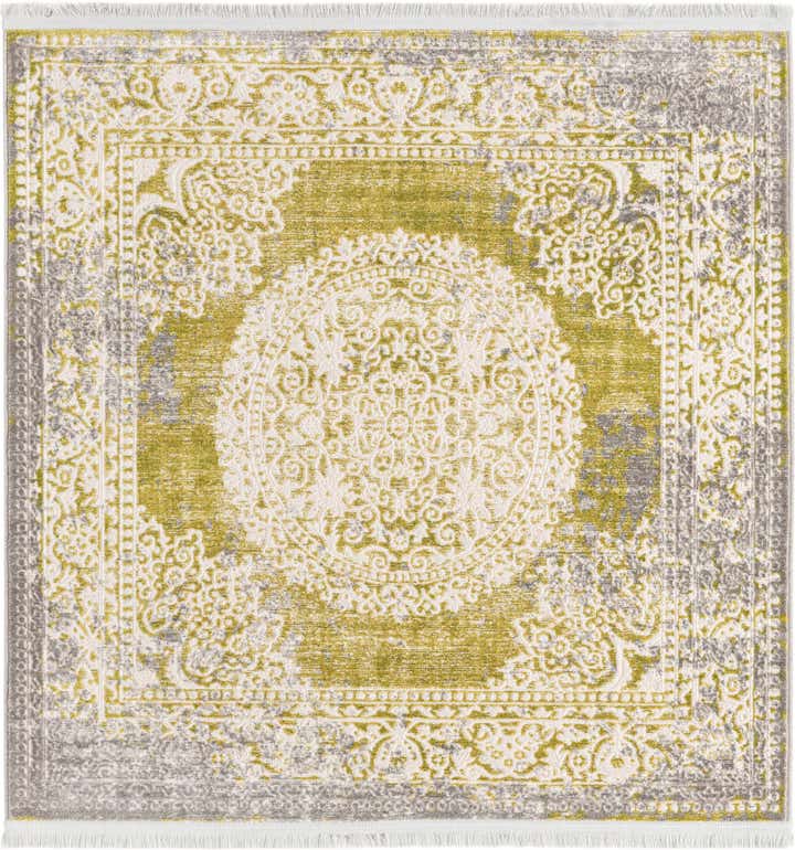 4' x 4' Crawley · Medallion rug, light green and ivory