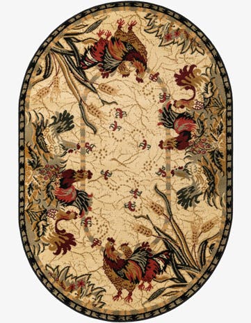 Cream Pastoral Oval Rug