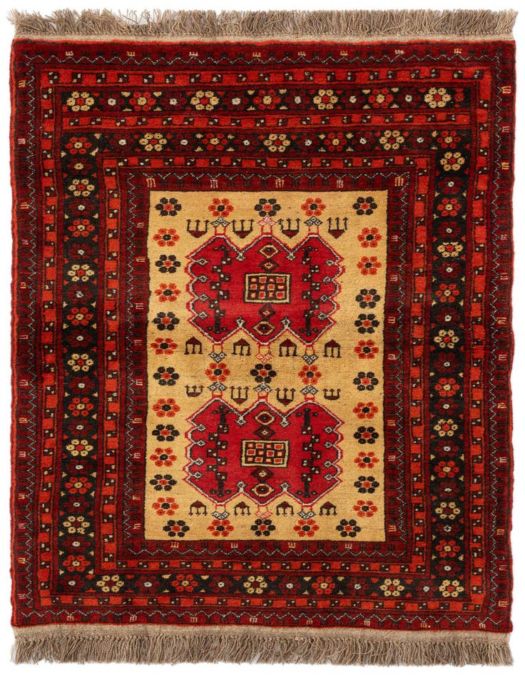 Detail image of 3' x 4' 8 Hand Knotted Afghan Akhche Wool Rug