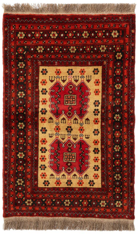 Detail image of 3' x 4' 8 Hand Knotted Afghan Akhche Wool Rug
