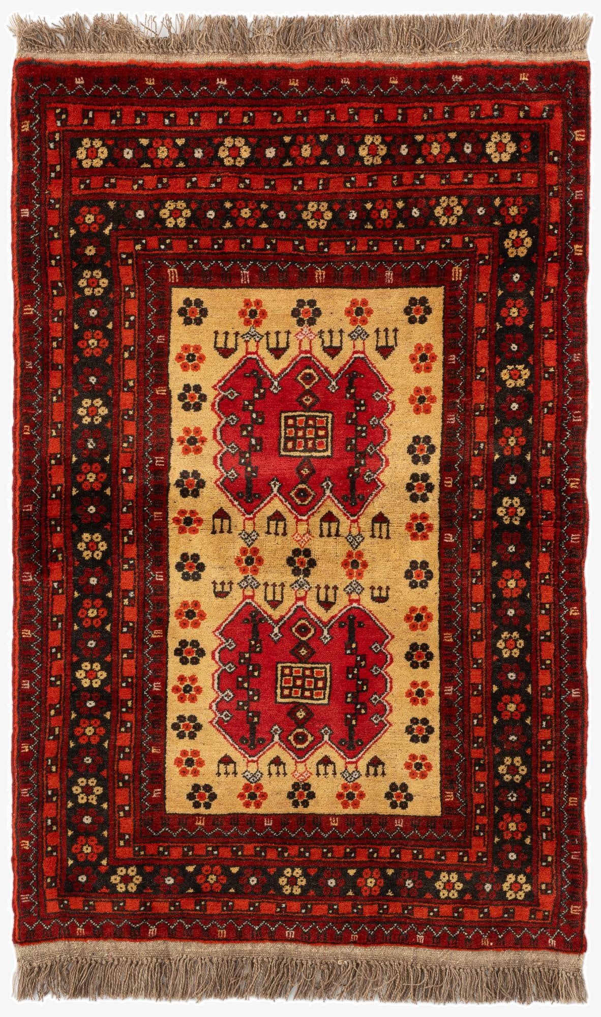 3' x 4' 8  Hand Knotted Afghan Akhche Wool Rug